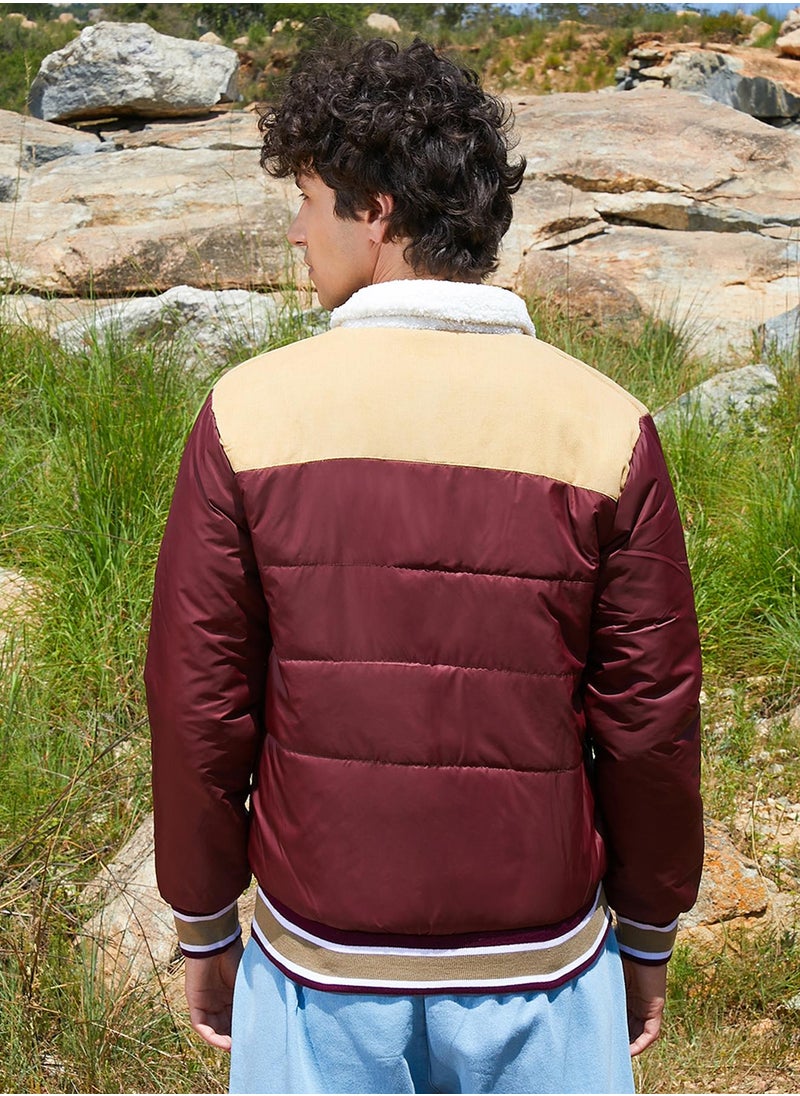 Campus Sutra - Men's Brown Puffer Jacket With Fleece Detail - Image 1