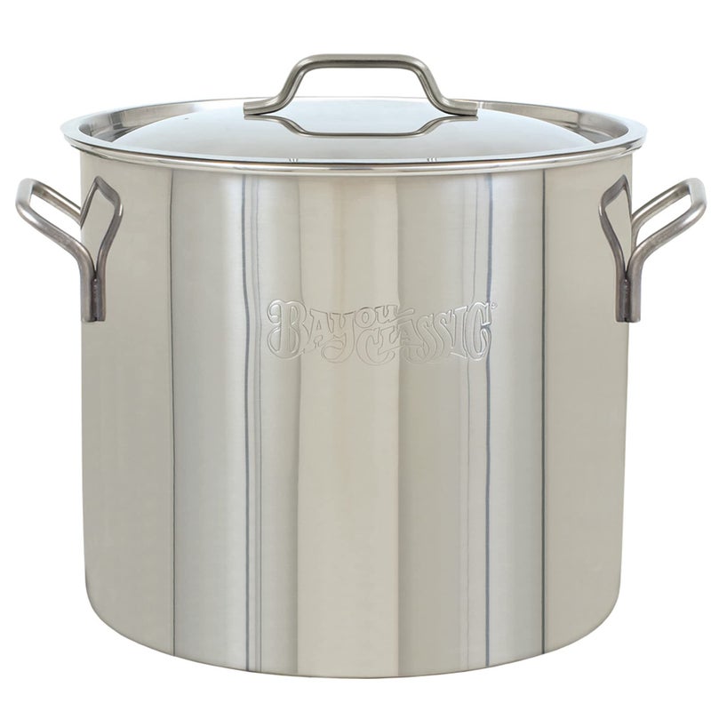 Bayou Classic 1430 30qt Stainless Stockpot Features Heavy Duty Welded Handles for Secure Handling Domed Lid Perfect For Large Batch Cooking of Soups Stews Chili and Gumbo