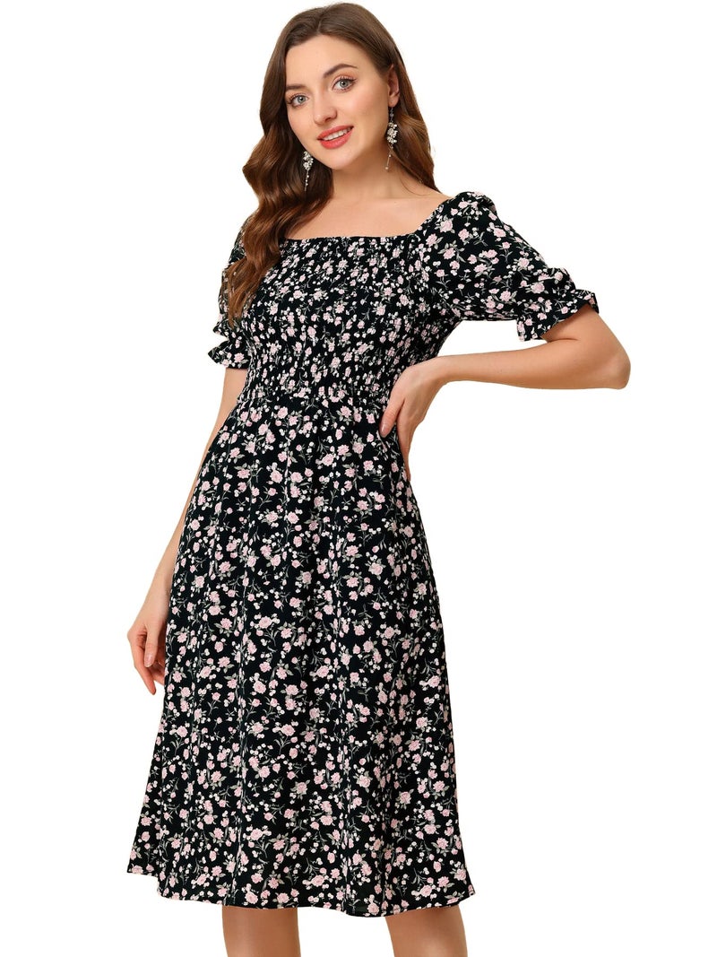 TOPLOT Dresses for Women Knee Length with Floral Print(Dress-5107-Pista-S) - Image 4