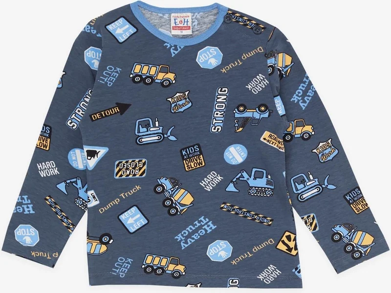 Breeze Girls & Boys Baby Boy Pajama Set, Heavy Equipment Themed, 9 Months-3 Years, Smoked