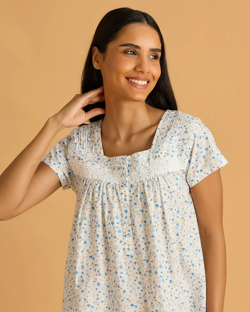 REDTAG Women White Ditsy Nightgown