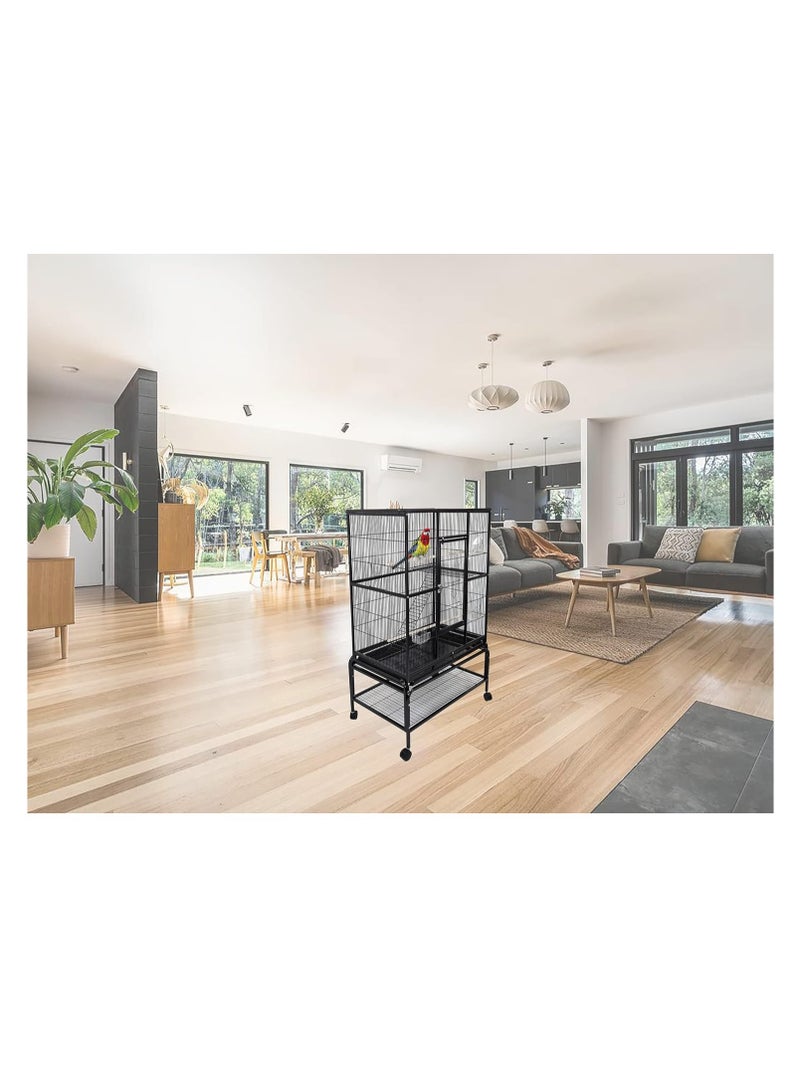 أن ان سي بيتس قفص طيور للطيور الصغيرة والمتوسطة، قفص طيور واسع مع مجاثم خشبية، سلم للتسلق، أكواب تغذية، صينية قابلة للإزالة، قاعدة قابلة للفصل ورف سفلي 136 سم (أسود) - Image 2