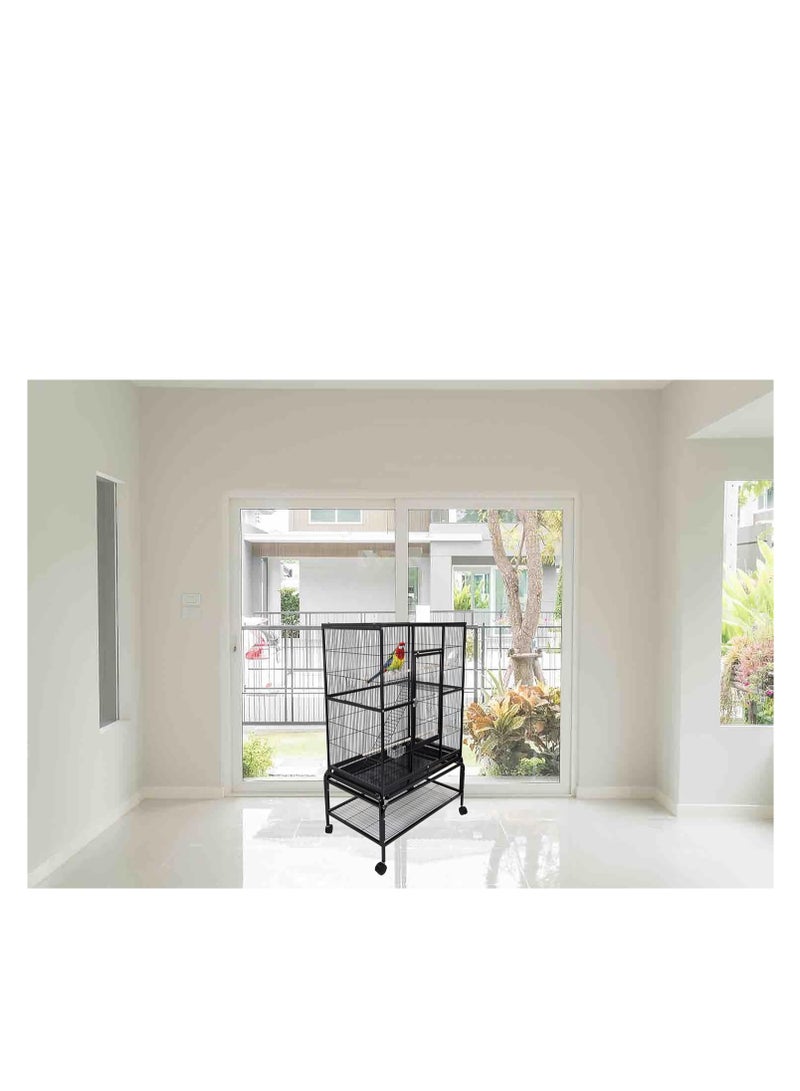 أن ان سي بيتس قفص طيور للطيور الصغيرة والمتوسطة، قفص طيور واسع مع مجاثم خشبية، سلم للتسلق، أكواب تغذية، صينية قابلة للإزالة، قاعدة قابلة للفصل ورف سفلي 136 سم (أسود) - Image 4