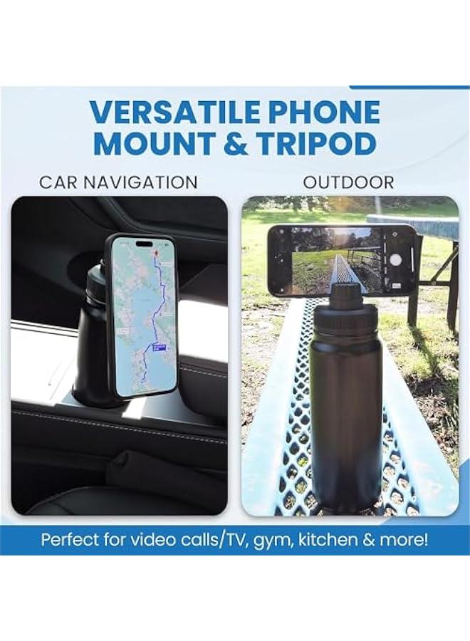 TRASSLE Insulated Water Bottle with Magnetic Phone Mount | Stainless Steel Water Bottle with Tripod Phone Holder | Perfect for Gym & Travel | Black 32oz - Image 4