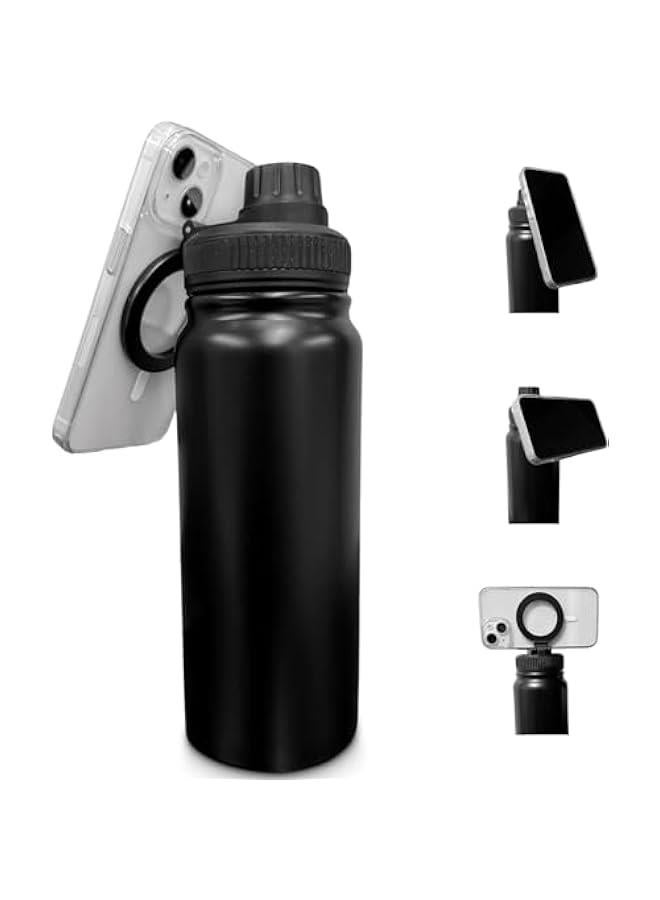 TRASSLE Insulated Water Bottle with Magnetic Phone Mount | Stainless Steel Water Bottle with Tripod Phone Holder | Perfect for Gym & Travel | Black 32oz - Image 5