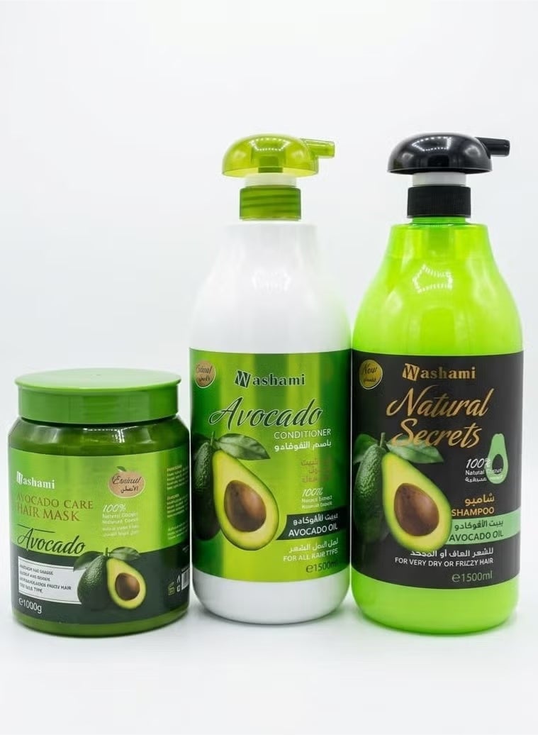 Washami Avocado Set (Shampoo + Conditioner + Hair Care Mask)