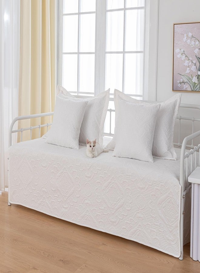 Feyocn 5-Piece Cozy Daybed Bedding Set - Twin/Double, White Geometric Print Comforter & Bedspread with 4 Pillow Shams, 39"x75" - Image 2