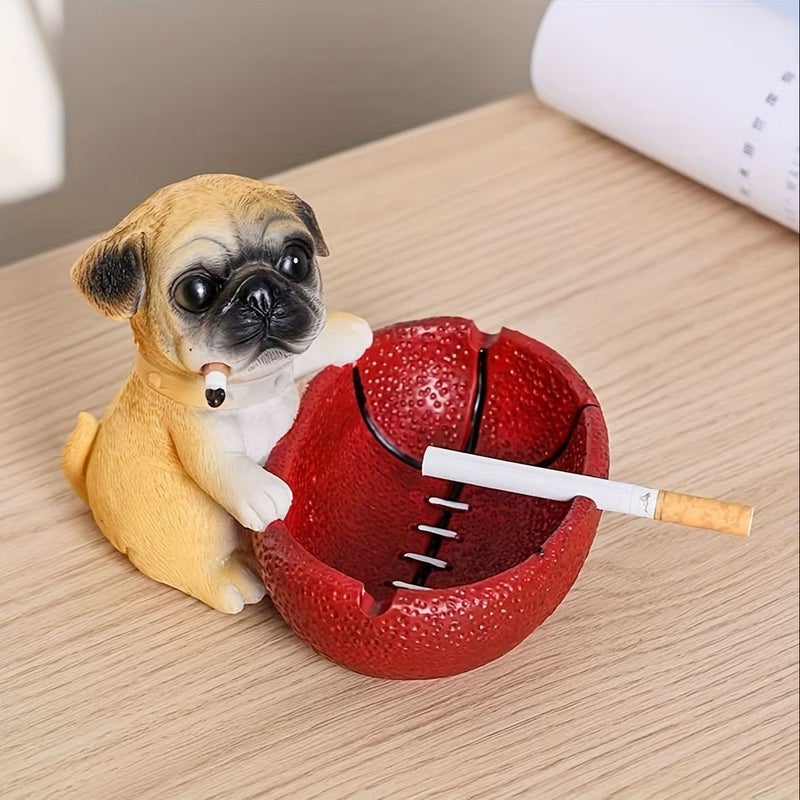 Black And Brown Resin Pug Dog Ashtray With Built In Basket - Image 2