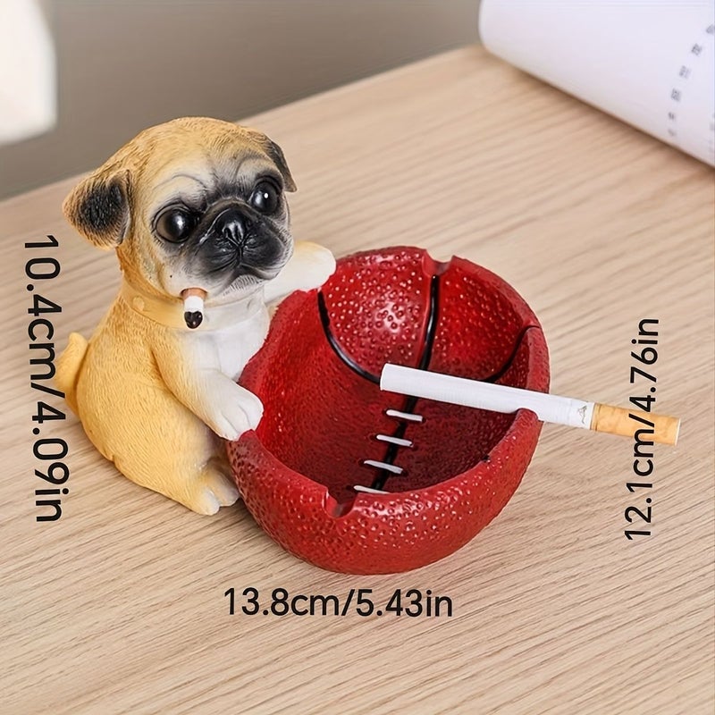 Black And Brown Resin Pug Dog Ashtray With Built In Basket - Image 3