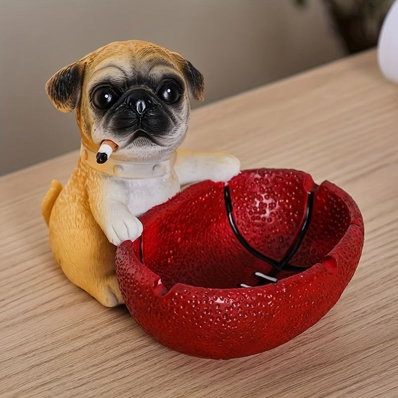 Black And Brown Resin Pug Dog Ashtray With Built In Basket - Image 5