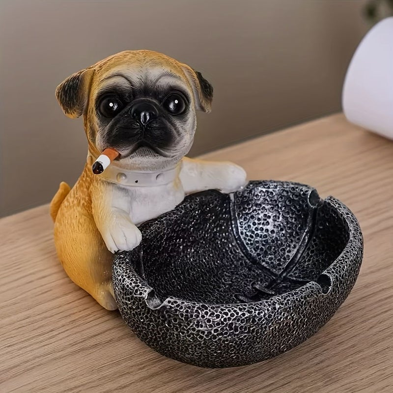 Black And Brown Resin Pug Dog Ashtray With Built In Basket - Image 4