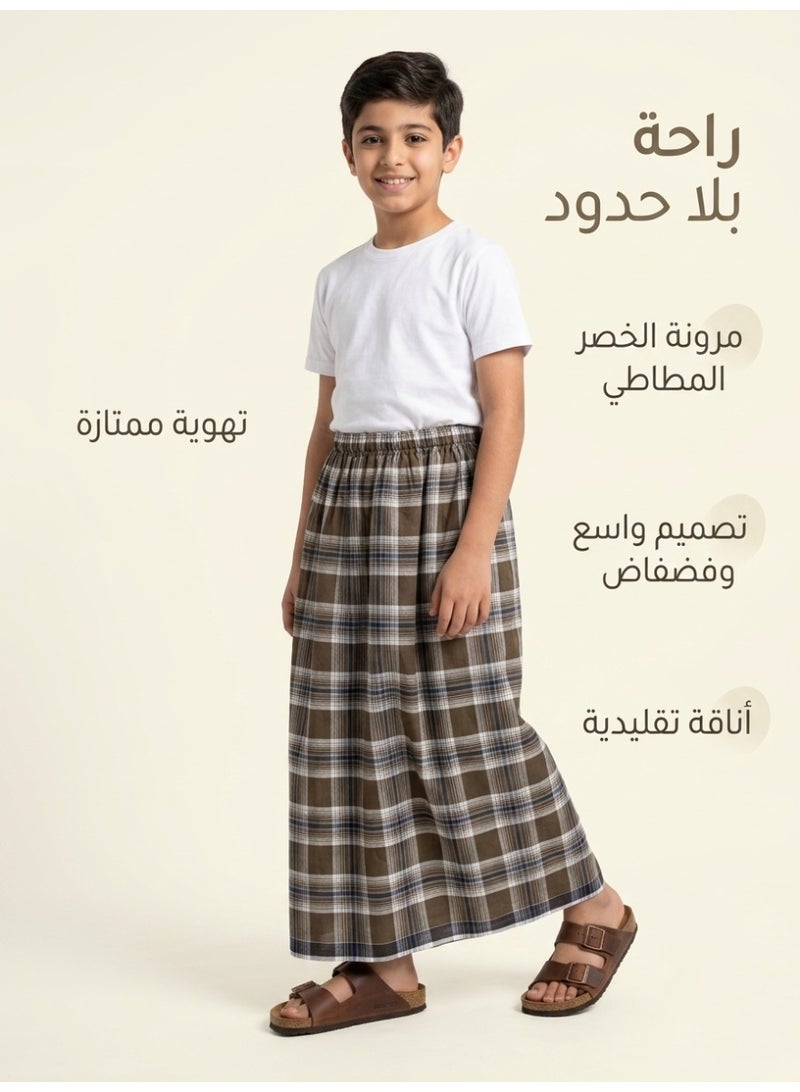 BHNS Boys’ elastic summer wrap robe — very comfortable and cool for kids. Light and soft boys’ izar-style robe, perfect for home, sleeping, or prayer time. - Image 1