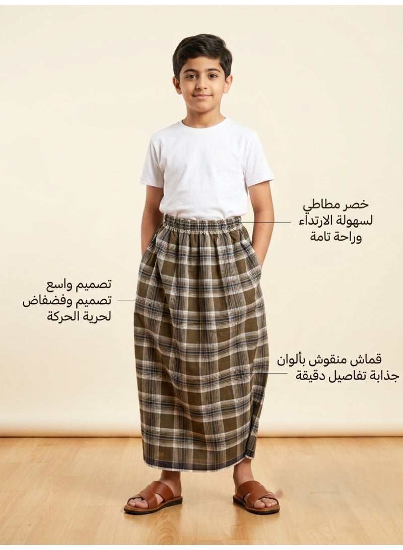 BHNS Boys’ elastic summer wrap robe — very comfortable and cool for kids. Light and soft boys’ izar-style robe, perfect for home, sleeping, or prayer time. - Image 2