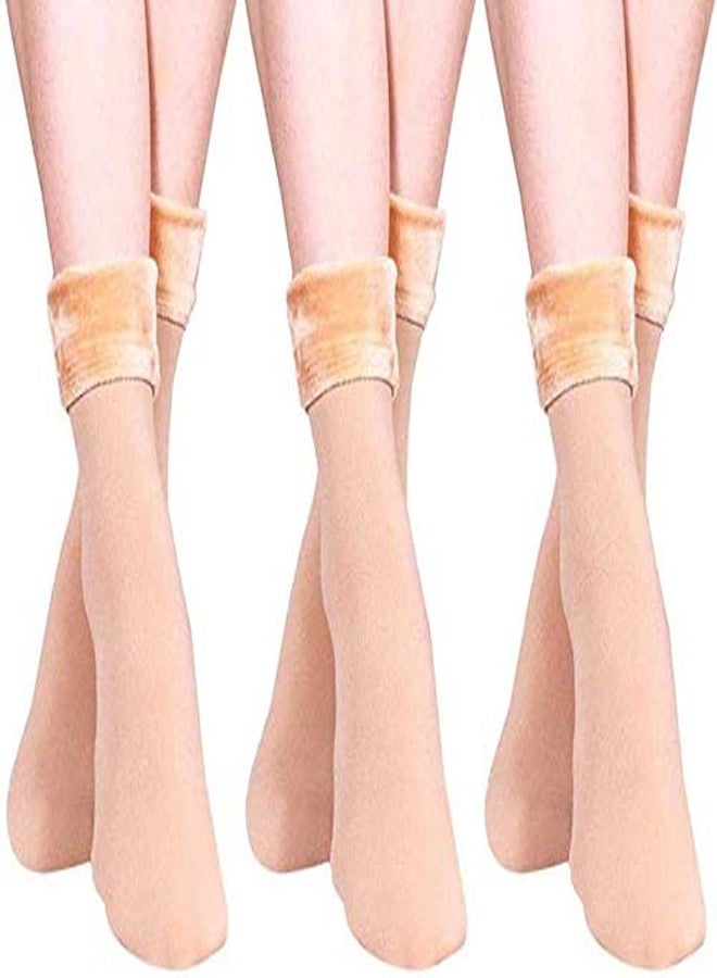 MUKHAKSH (Pack of 3 pairs = 6 Pieces Girls Winter Warm Thermal Beige Socks with Thumb for cold Weather with multiple packs - Image 2