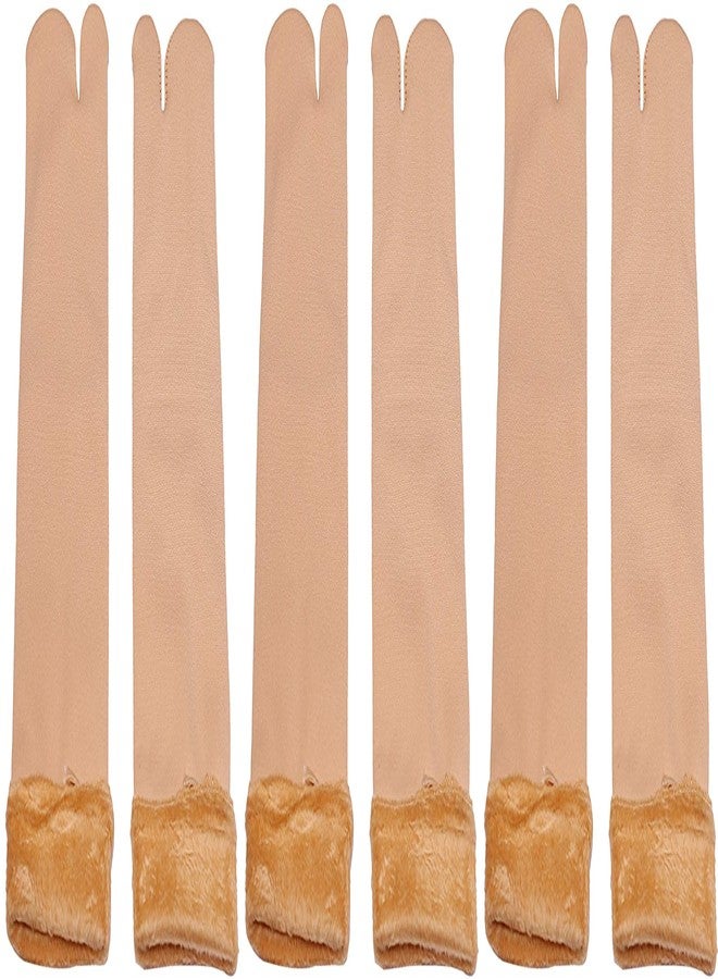 MUKHAKSH (Pack of 3 pairs = 6 Pieces Girls Winter Warm Thermal Beige Socks with Thumb for cold Weather with multiple packs - Image 1