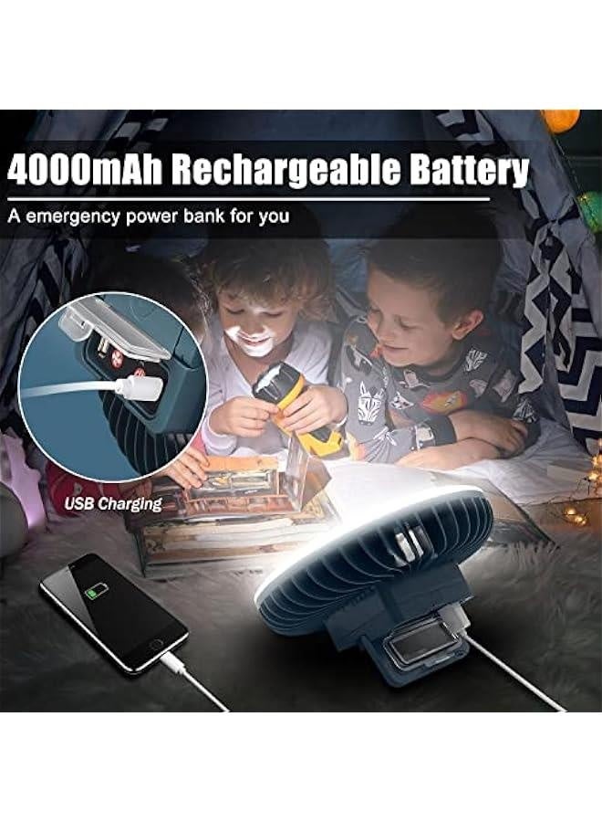 مروحة تخييم محمولة مع مصباح LED، مروحة خيمة قابلة لإعادة الشحن عبر USB ومقاومة للماء مع خطاف للتعليق ومغناطيس، أدوات البقاء للداخل والخارج، مناسبة للتنزه، السيارة، مكتب، الطاولة، ومواقف الطوارئ.  - Image 4