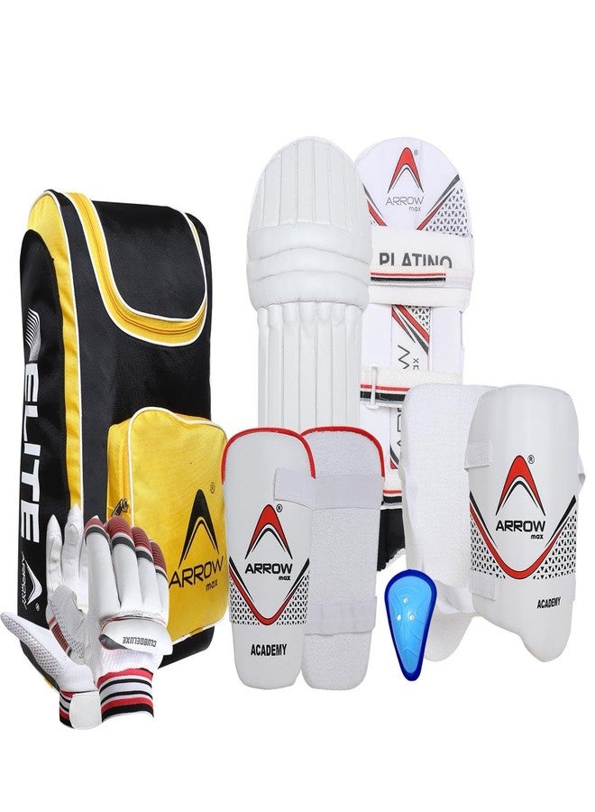 Arrowmax Complete Cricket Kit with Pads, Gloves, Thigh Guard, Elbow Guard, Abdominal Guard & Kit Bag - Ideal for Boys, Youth & Adults | Full Cricket Protection Gear Set (BOY)