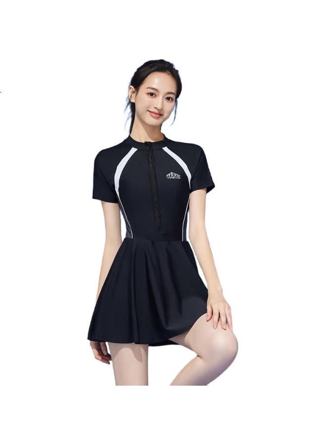 WATER CUBE Shuili Fang One-Piece Swimsuit For Women, Dress Style, Chlorine-Resistant, Quick-Drying, Tummy-Concealing, Slimming Swimwear, Suitable For Hot Springs, Swimming Equipment, Black, 3Xl - Image 1