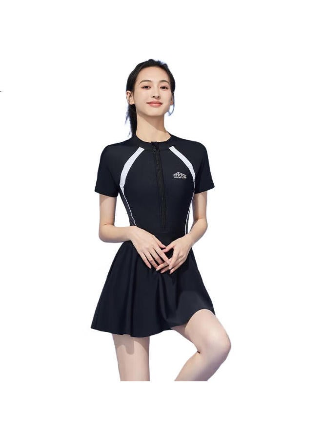 WATER CUBE Shuili Fang One-Piece Swimsuit For Women, Dress Style, Chlorine-Resistant, Quick-Drying, Tummy-Concealing, Slimming Swimwear, Suitable For Hot Springs, Swimming Equipment, Black, 3Xl - Image 3