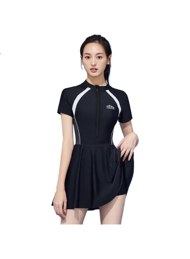 WATER CUBE Shuili Fang One-Piece Swimsuit For Women, Dress Style, Chlorine-Resistant, Quick-Drying, Tummy-Concealing, Slimming Swimwear, Suitable For Hot Springs, Swimming Equipment, Black, 3Xl - Image 2