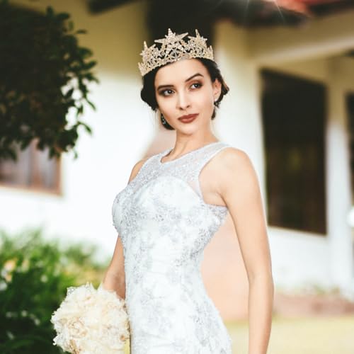 Minkissy Star Crown Headband Gold Crystal Tiara Crowns for Women Rhinstone Princess Crown Bridal Crown For Wedding Prom Birthday Christmas Party Headpiece - Image 4