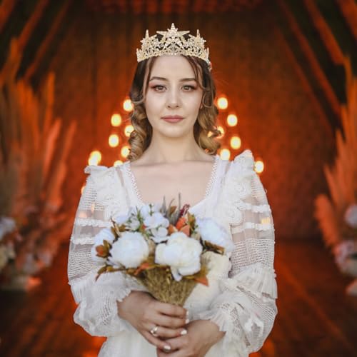 Minkissy Star Crown Headband Gold Crystal Tiara Crowns for Women Rhinstone Princess Crown Bridal Crown For Wedding Prom Birthday Christmas Party Headpiece - Image 3