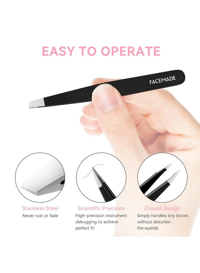 FACEMADE 2 Pack Tweezers Set - Professional Stainless Steel Tweezers for Men and Women, Precision Eyebrow Tweezers for Facial Hair, Chin, and Ingrown Hair Removal (Black) - Image 5
