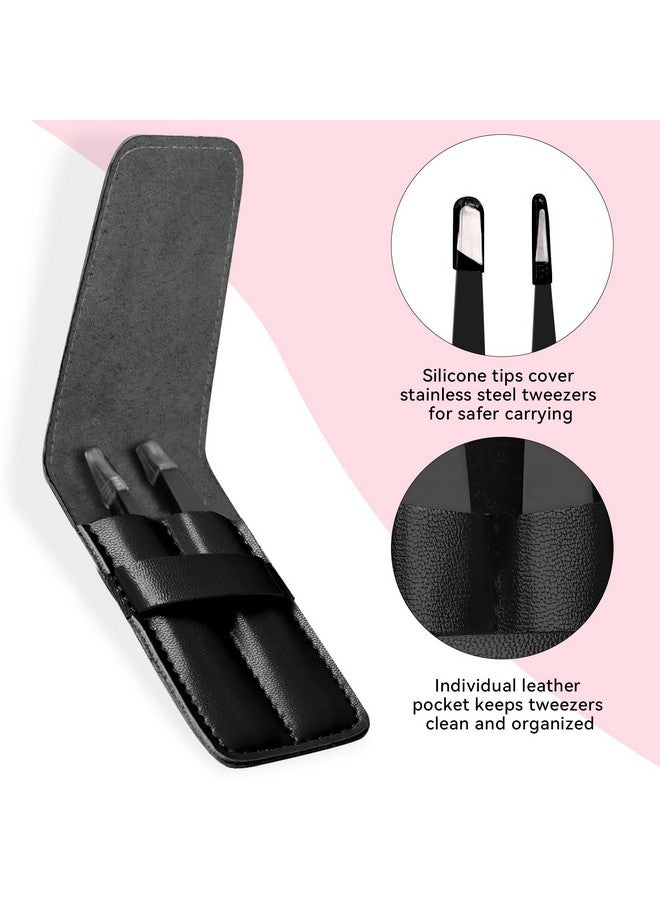 FACEMADE 2 Pack Tweezers Set - Professional Stainless Steel Tweezers for Men and Women, Precision Eyebrow Tweezers for Facial Hair, Chin, and Ingrown Hair Removal (Black) - Image 4