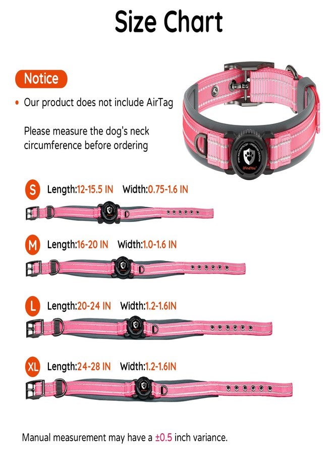 ILFINDYOU Dog Collar with Airtag Holder for Medium Dogs, Waterproof Air Tag Dog Collar Widened Comfortable Padded, Reflective, Ultra-Durable, Heavy Duty Dog Collars Adjustable - M(17" - 19") Rose Red - Image 2