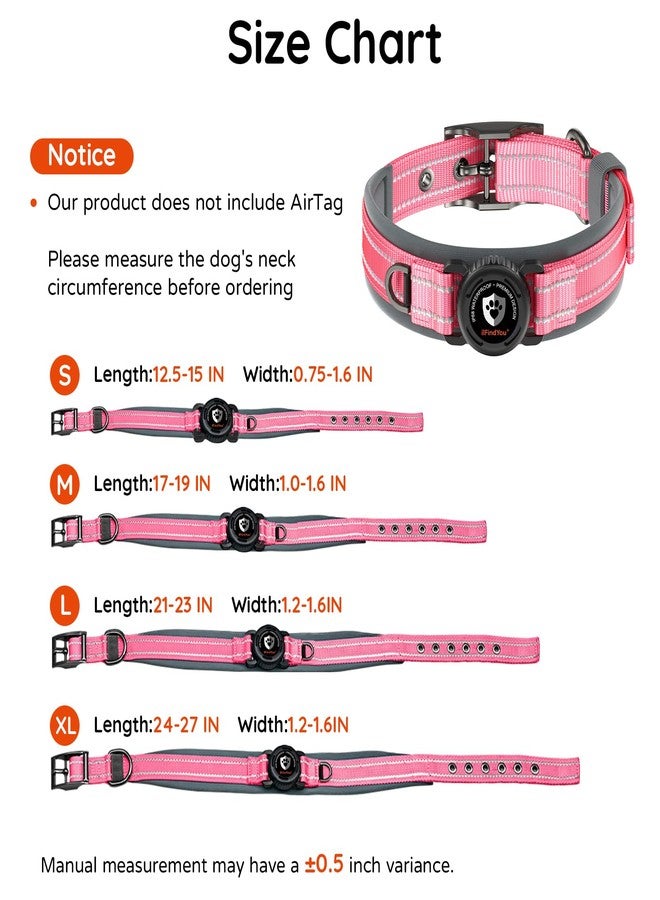 ILFINDYOU Dog Collar with Airtag Holder for Medium Dogs, Waterproof Air Tag Dog Collar Widened Comfortable Padded, Reflective, Ultra-Durable, Heavy Duty Dog Collars Adjustable - M(17" - 19") Rose Red - Image 5