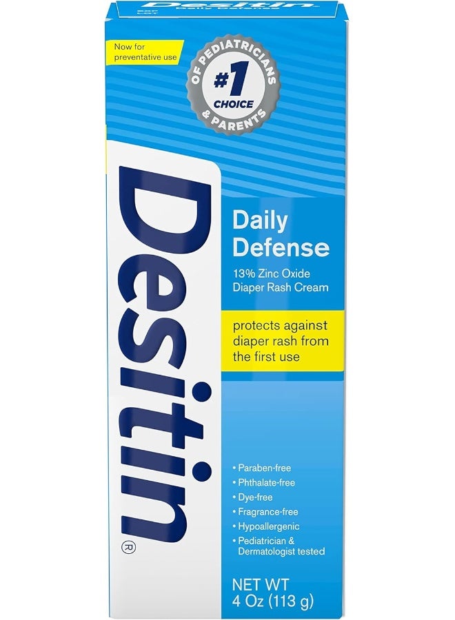 Desitin كريم ديسيتين للدفاع اليومي ضد طفح الحفاضات للأطفال مع 13% أكسيد الزنك، كريم حاجز لعلاج وتخفيف ومنع طفح الحفاضات، خالي من المواد المسببة للحساسية، والأصباغ، والفثالات، والبارابين، 4 أونصات (عبوة من 6) - Image 1
