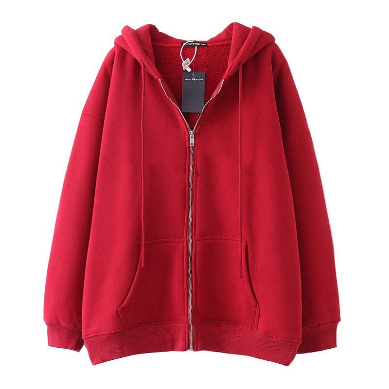 Womens Cute Hoodie Autumn Casual Zip-up Sweatshirt Red