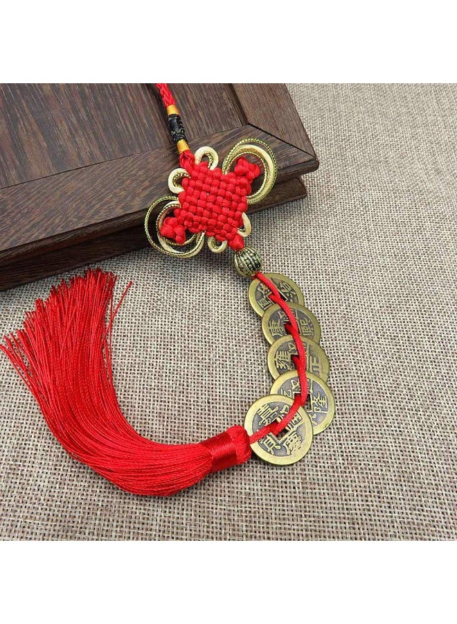 DDJYP 2 Pcs(8 Coins) Chinese Feng Shui Lucky Coins Brass Money Coins with Red Enless Knot Decoration for Longevity Travel Safely Wealth Success Luck Chinese New Year Emperor Money Home Office Decorations - Image 2