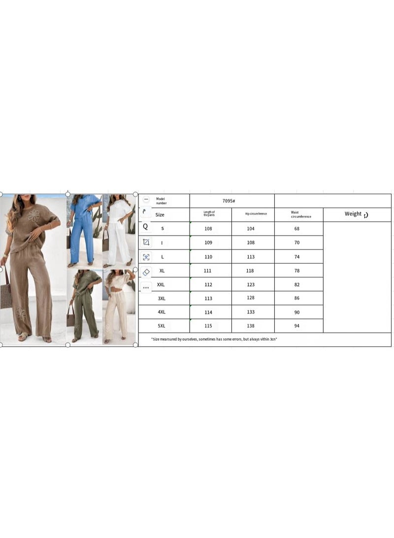 general TIAFORD Womens Summer Linen 2 Piece Outfits Sunflower Short Sleeve Top and High Waist Wide leg Pants Trendy Casual Loose Sets - Image 4