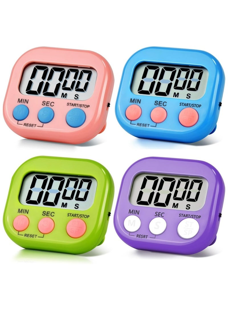 Bukela 4 Pack Digital Kitchen Timer Magnetic Digital Timer with Big Display Loud Ring Cooking Timers for Kitchen Electronic Timer for Cooking, Game, Gym, Break Time, Classroom (Pink,Blue,Green,Purple, 4) - Image 1