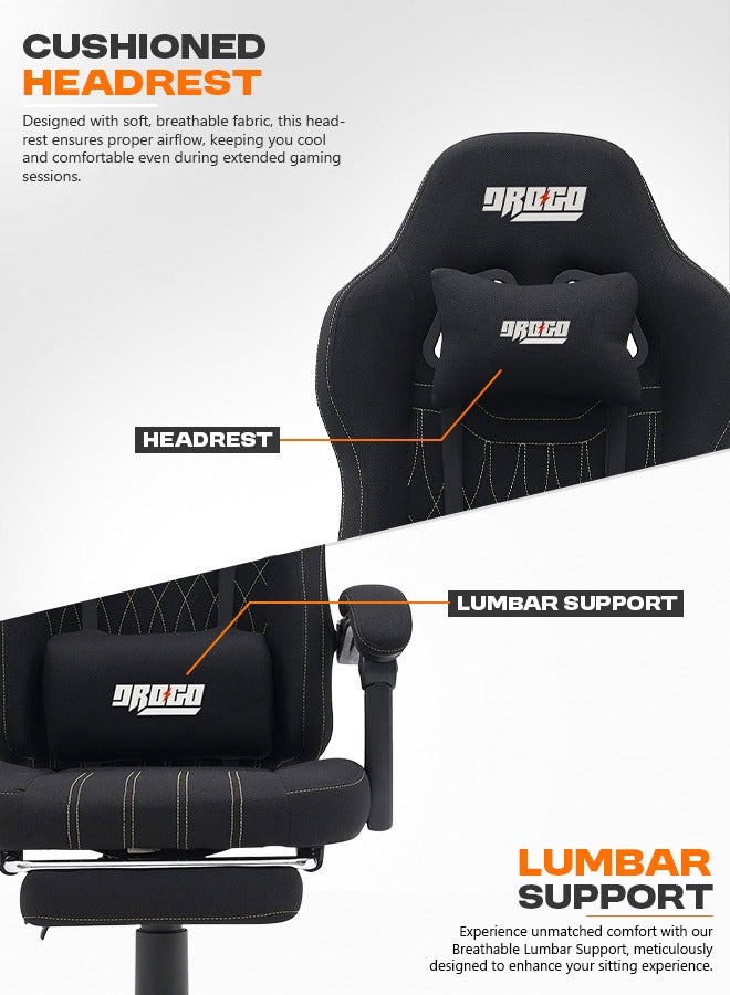 DROGO Premium Ergonomic Gaming Chair, Video Game Chair with Linkage Armrest, Footrest & Adjustable Seat Computer Chair with Fabric Material, Head & Lumbar Pillow Home & Office Chair with Recline Black  - Image 4