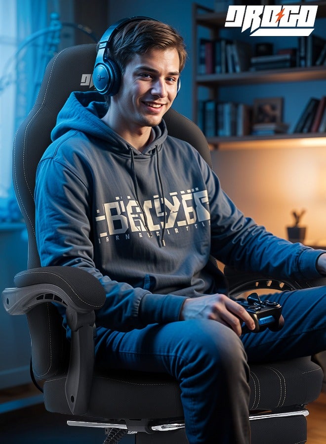 DROGO Premium Ergonomic Gaming Chair, Video Game Chair with Linkage Armrest, Footrest & Adjustable Seat Computer Chair with Fabric Material, Head & Lumbar Pillow Home & Office Chair with Recline Black  - Image 2