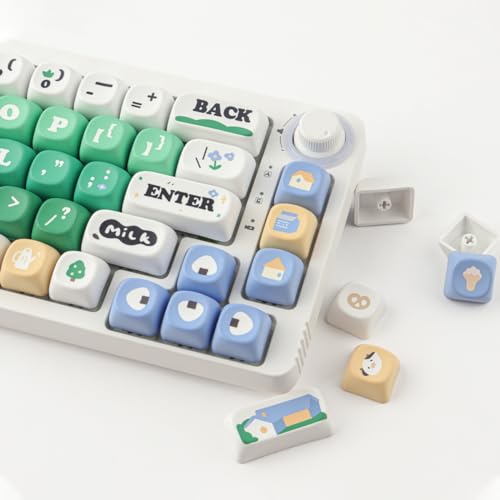 TYRIXKI PBT Keycaps 126 Keys Cute Keycaps Dye-Sublimation Milk Cow Pasture Keycap MOA Profile Custom Keycap for Cherry Gateron MX Swithes Mechanical Keyboards - Image 2
