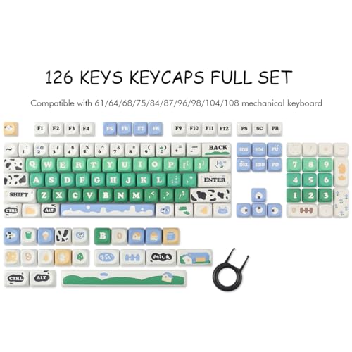 TYRIXKI PBT Keycaps 126 Keys Cute Keycaps Dye-Sublimation Milk Cow Pasture Keycap MOA Profile Custom Keycap for Cherry Gateron MX Swithes Mechanical Keyboards - Image 4