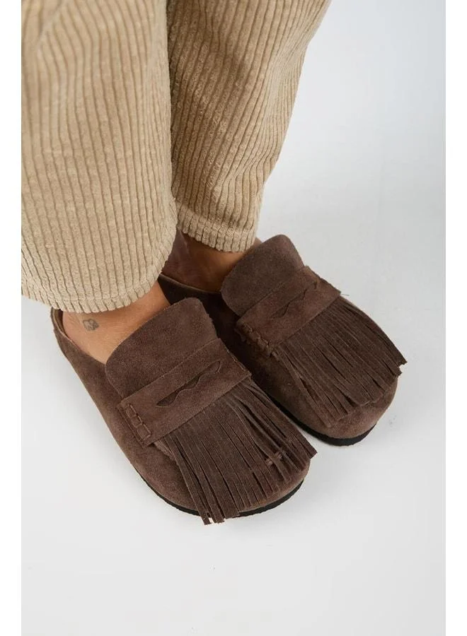 Manijero  Madora Women's Genuine Leather Fringed Sabo Coffee Slippers. for Women | Best Price UAE