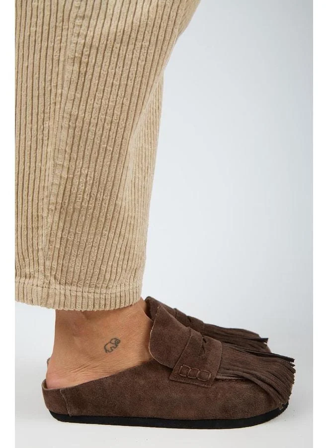 Manijero  Madora Women's Genuine Leather Fringed Sabo Coffee Slippers. for Women | Best Price UAE