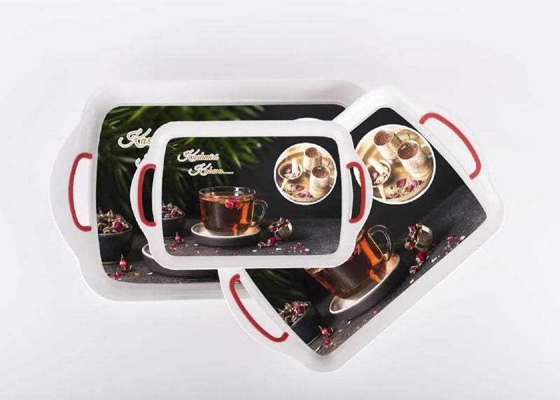 Naivete Printed Design Plastic Serving Rectangular Tray with Handle for Kitchen, Dining, Serving and Desk Tray Set (Small, Medium, Large) Pack of 3, (Multi Colour) - Image 4