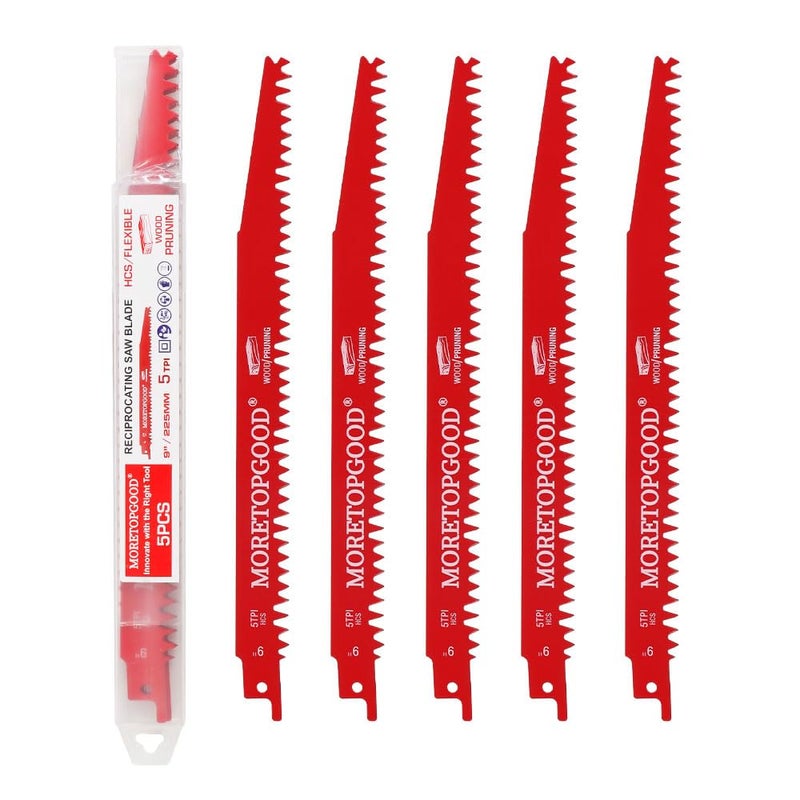MORETOPGOOD Wood Pruning Reciprocating Saw Blades, 9 Inch Saw Blades for Trees Wood Cutting, Wood Saw Blades (5 Pack/5TPI) - Image 1