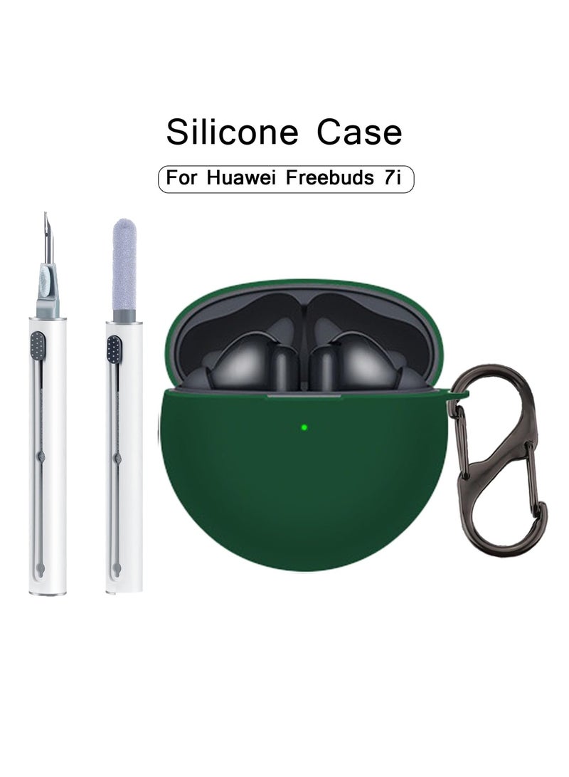 Case for Huawei FreeBuds 7i Earbuds,Soft Silicone Protective Cover with Carabiner, Shockproof with cleaning tools(Green) - Image 1