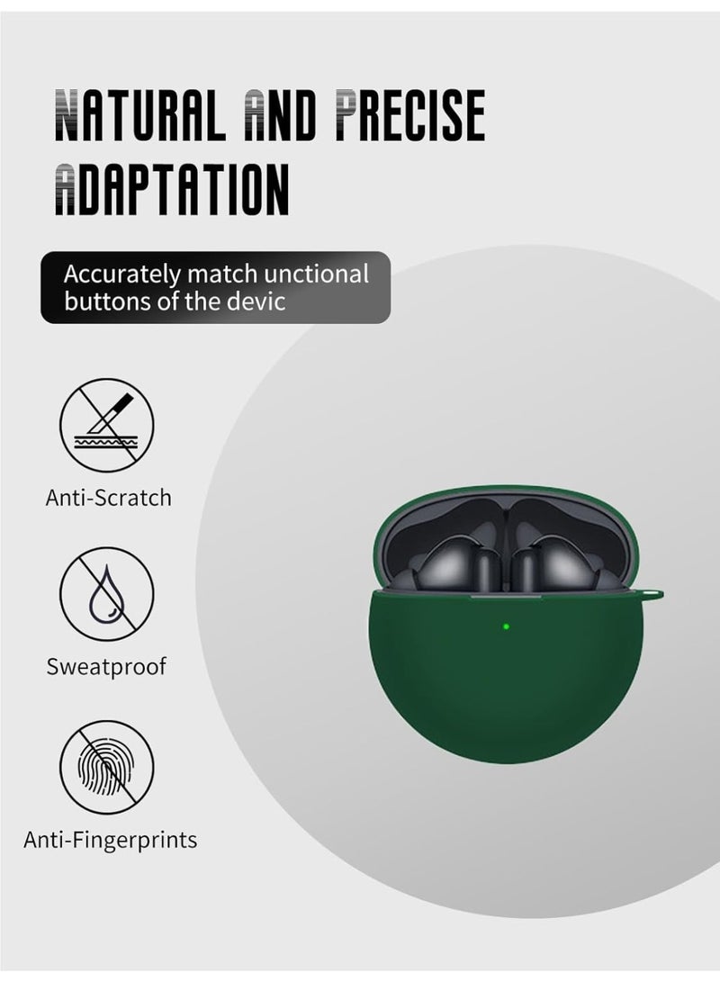 Case for Huawei FreeBuds 7i Earbuds,Soft Silicone Protective Cover with Carabiner, Shockproof with cleaning tools(Green) - Image 3