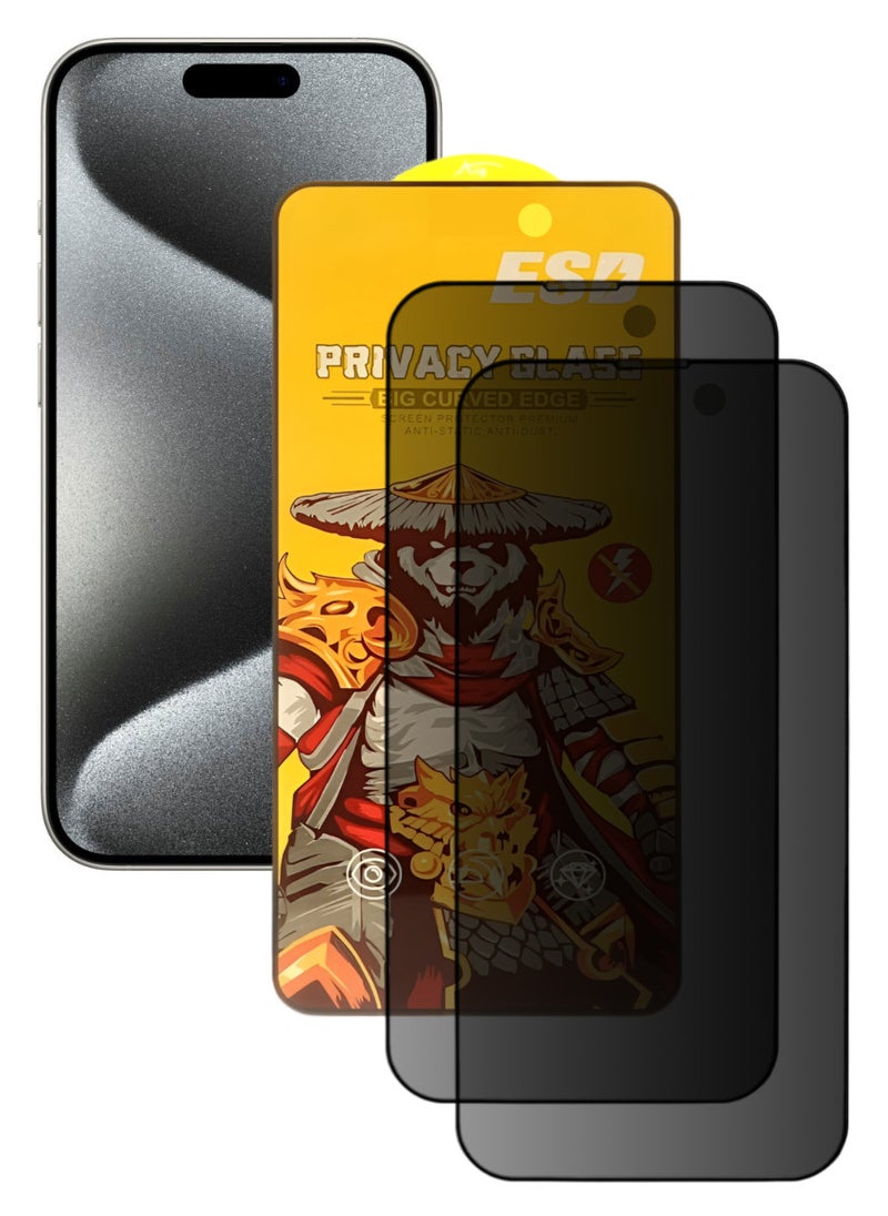 ESD 2 Pieces Tempered Dustproof Privacy Glass Screen Protector Compatible For iPhone 15 Pro - Image 1