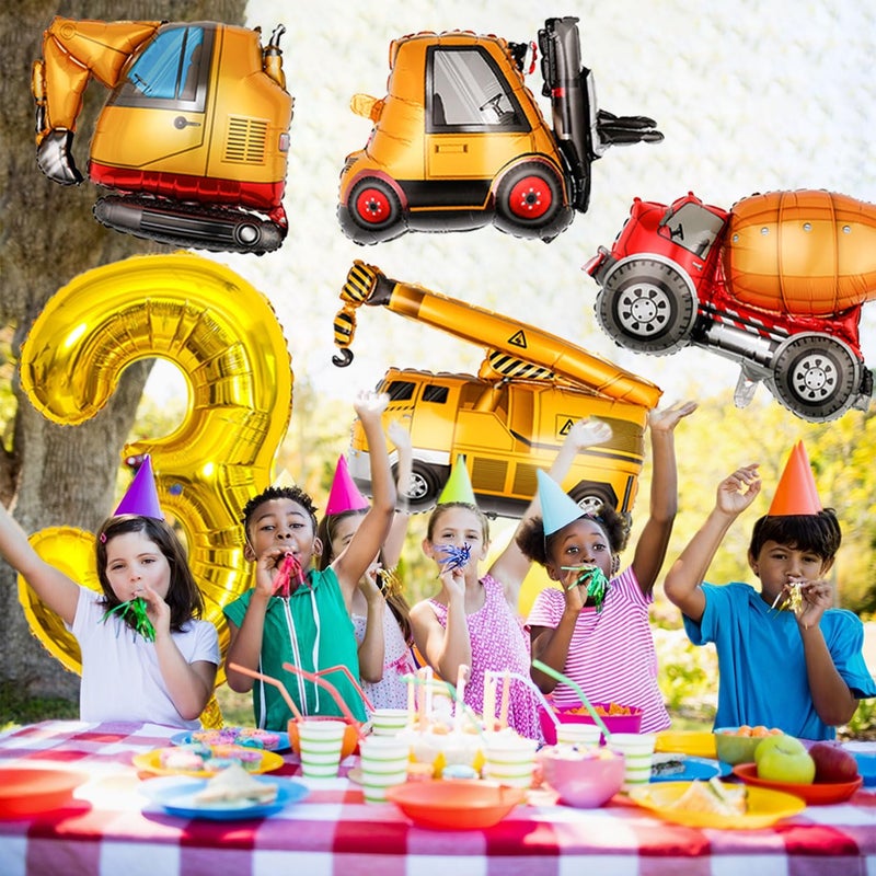 Tagberoy Construction Birthday Party Supplies 3 Year Old, Large Construction Balloons 40Inch Gold Number 3 Balloon Construction Truck Foil Balloons for Boys 3rd Construction Birthday Party Decorations - Image 5