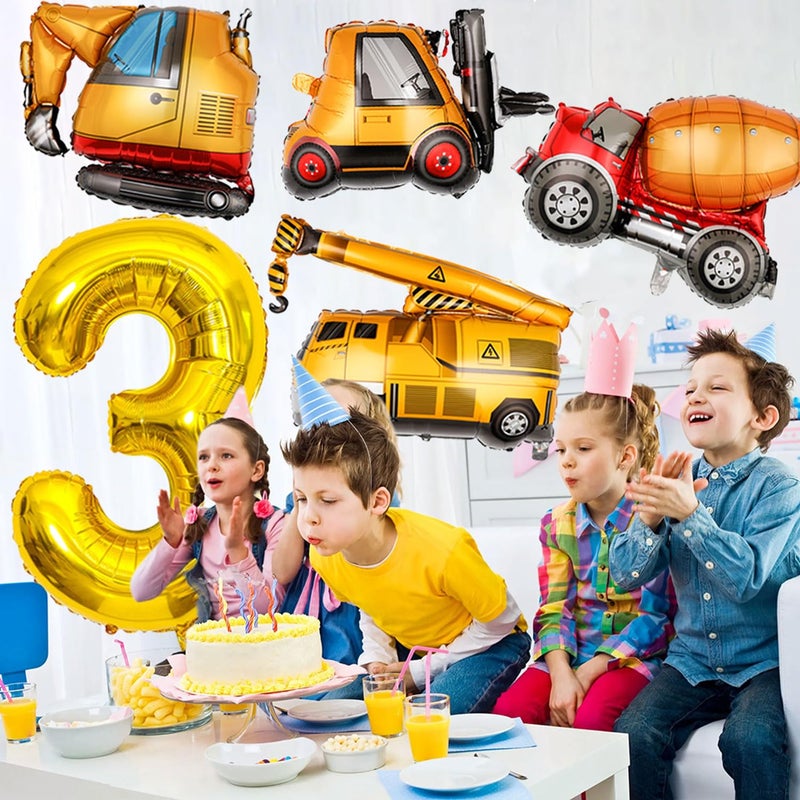 Tagberoy Construction Birthday Party Supplies 3 Year Old, Large Construction Balloons 40Inch Gold Number 3 Balloon Construction Truck Foil Balloons for Boys 3rd Construction Birthday Party Decorations - Image 4