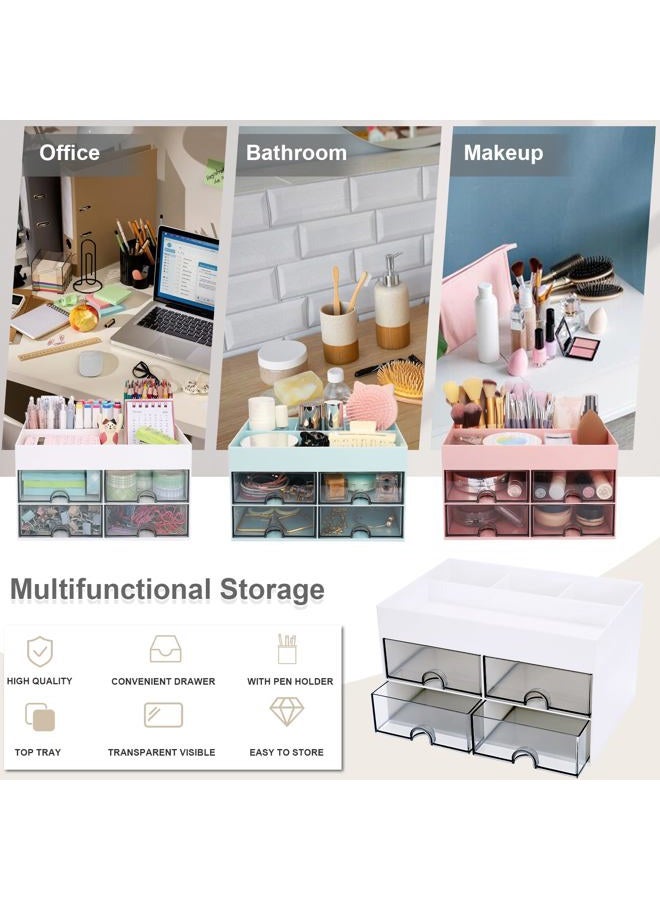 Meiikun Desk Organizer Plastic Pen Organizer with 4 Drawer, 3 Compartment & a Top Tray, Pencil Holder for Desktop, Desk Organizers and Accessories, Office Home Organization, 8.3" x 5.6" x 4.8" (White) - Image 4
