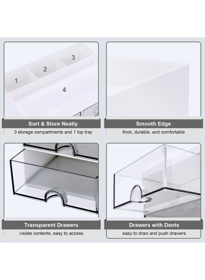 Meiikun Desk Organizer Plastic Pen Organizer with 4 Drawer, 3 Compartment & a Top Tray, Pencil Holder for Desktop, Desk Organizers and Accessories, Office Home Organization, 8.3" x 5.6" x 4.8" (White) - Image 5